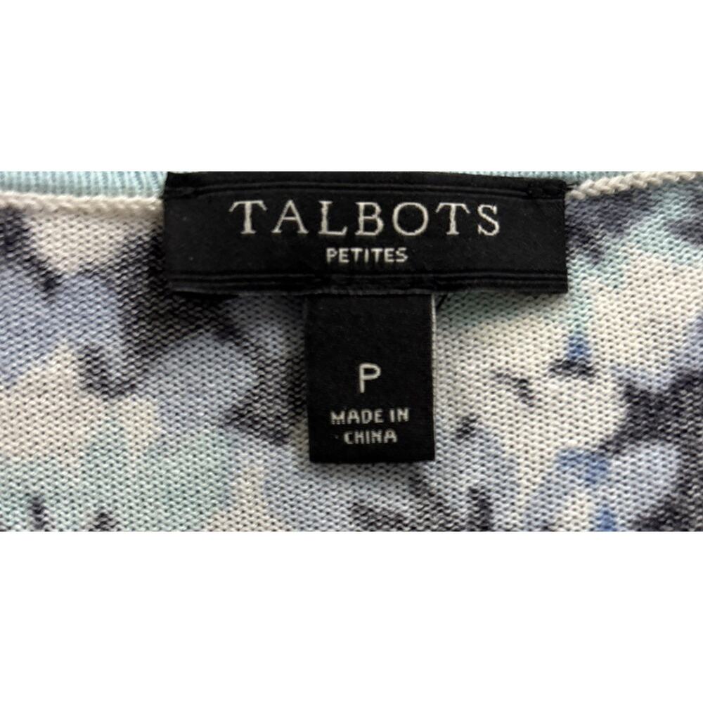 Talbots Petites Blue Floral Cardigan Size P/XS Scoop Neck 3/4 Sleeve Lightweight - Picture 5 of 6